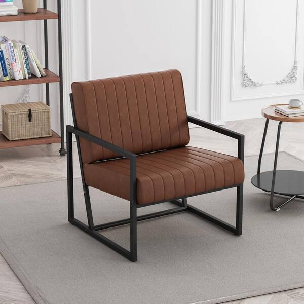 wetiny Brown PU Arm Chair with Metal Frame Extra-Thick Padded Backrest and Seat Cushion