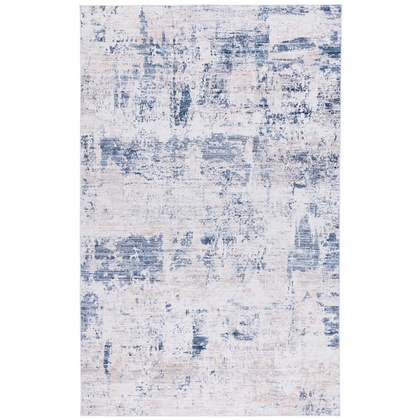 Tacoma Beige/Blue 3 ft. x 5 ft. Machine Washable Distressed Abstract Area Rug