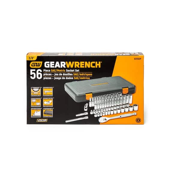 GEARWRENCH - 120XP 3/8 in. Drive 6-Point Standard & Deep SAE/Metric Ratchet and Socket Mechanics Tool Set (56-Piece)
