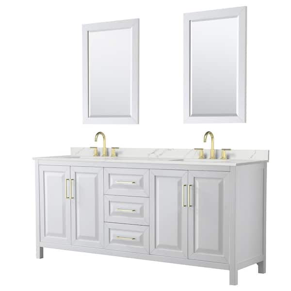 Wyndham Collection Daria 80 in. W x 22 in. D x 35.75 in. H Double Bath Vanity in White with Giotto Quartz Top and 24 in. Mirrors