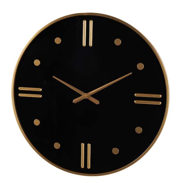 Litton Lane Black Plastic Wall Clock with Gold Hands and Numbers