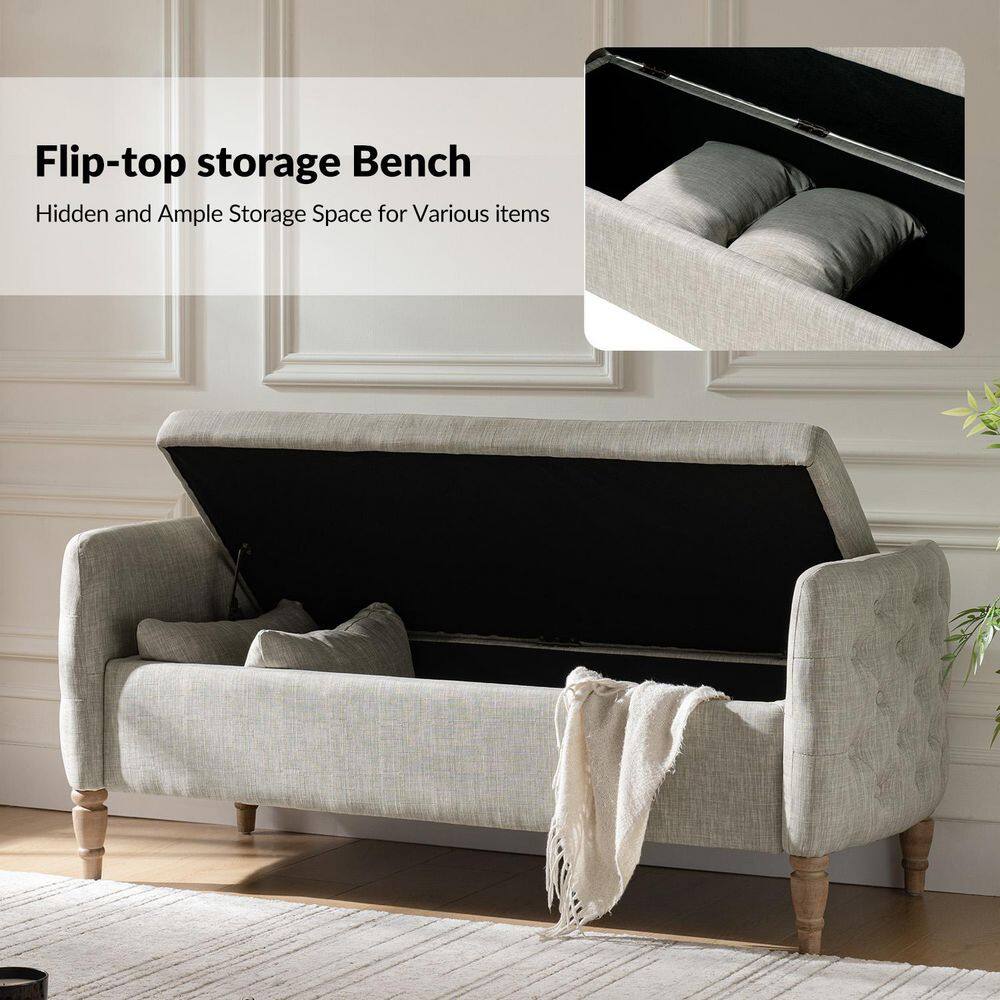 Reg 59 in. Ivory Bench with Solid Wood Legs - thumbnail 4