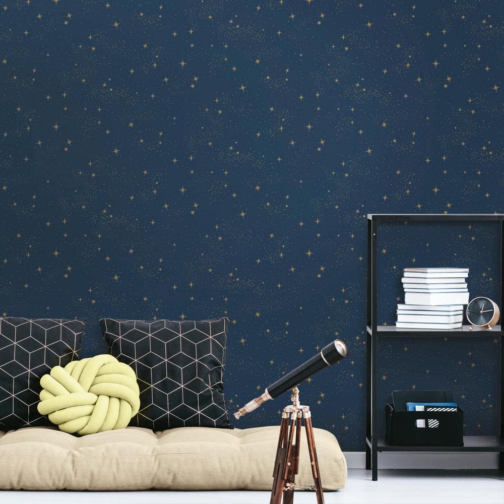 Navy and Gold Starry Night Peel and Stick Wallpaper Roll