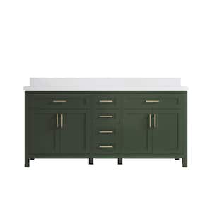 Cambridge 72 in. W x 22 in. D x 36 in. H Double Sink Bath Vanity in Pewter Green with 2 in White Quartz Top