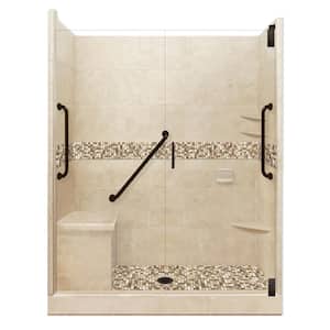 Roma Freedom Grand Hinged 32 in. x 60 in. x 80 in. Center Drain Alcove Shower Kit in Brown Sugar and Old Bronze Hardware