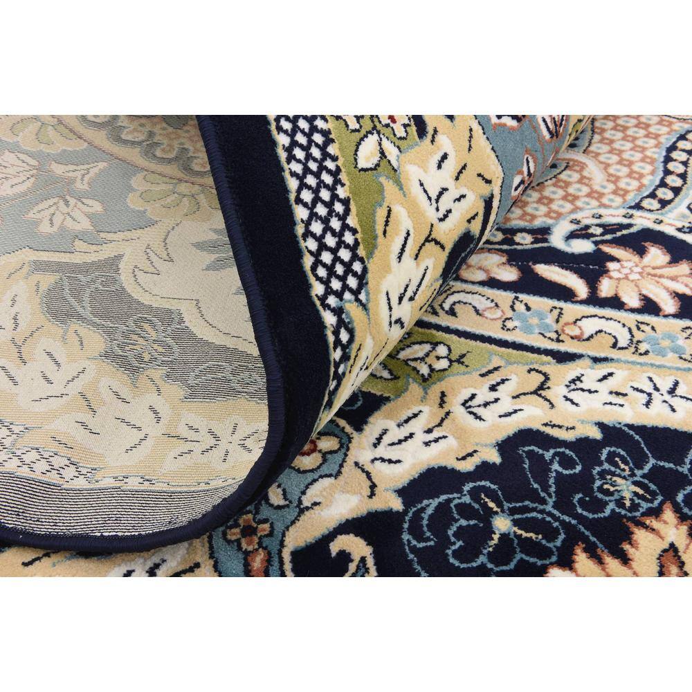 Navy Blue Round Synthetic Stain-Resistant Indoor Rug