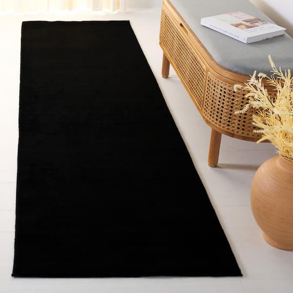 Loft Black 2 ft. x 13 ft. Machine Washable Modern Solid Runner Rug