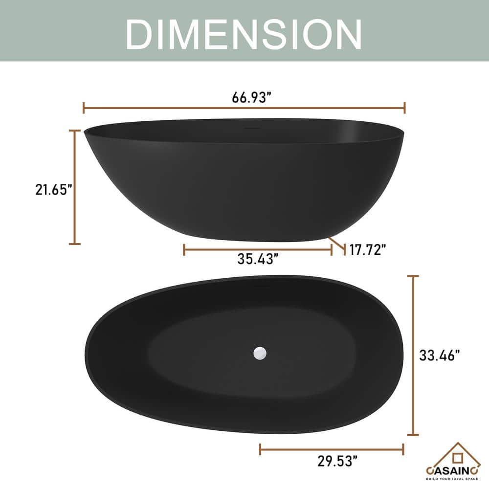 Matte Black 67'' Solid Surface Freestanding Soaking Bathtub