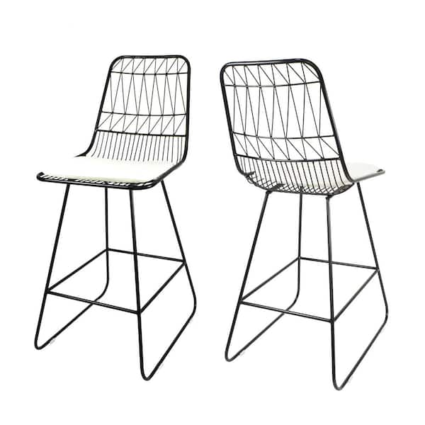 Metal Outdoor Bar Stool with Ivory Cushion (Set of 2)
