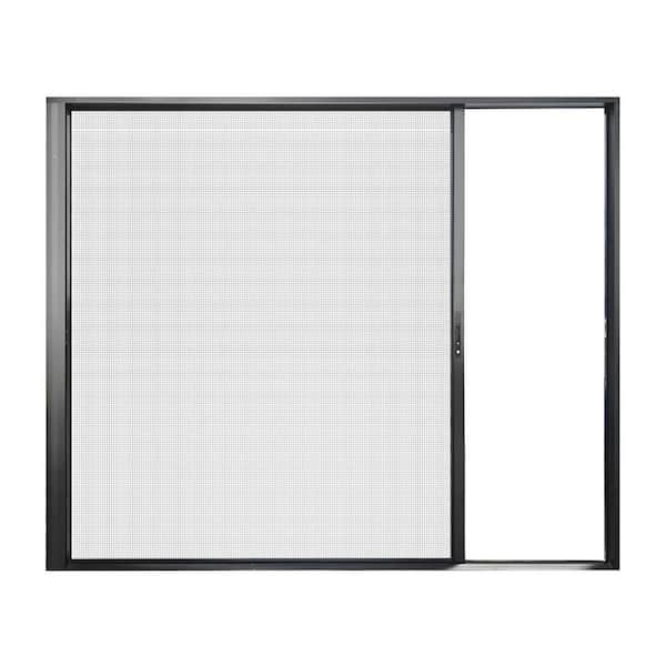 96 in. x 80 in. Left to Right Matte Black Aluminum Sliding Retractable Screen Door With Auto Latch Handle