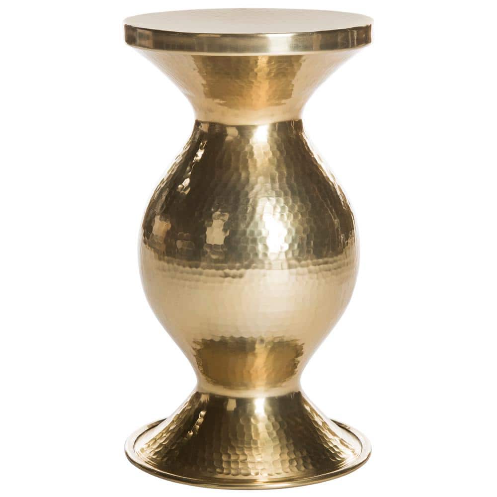 Transitional 12'' Gold Hammered Metal Round Accent Table