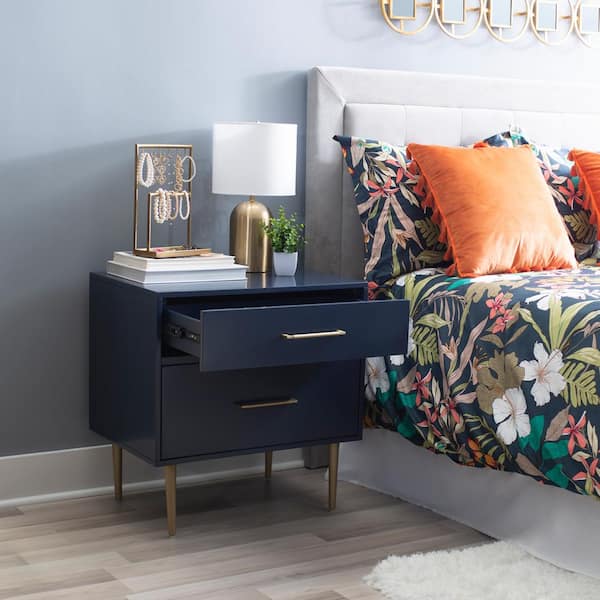 Linon Home Decor Sharie Navy Blue 2-Drawer 25.25 in. W Nightstand
