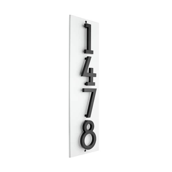Floating Stand-Off 4-Number Vertical Sign White with Black Modern Font Numbers