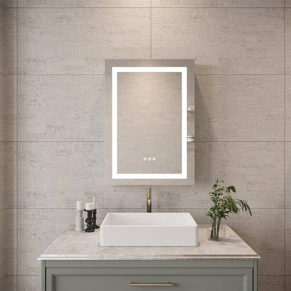 HMMHVV 20 in. W x 28 in. H Rectangular Aluminum Left Surface Mount Smart LED Lighted Wall Bathroom Medicine Cabinet with Mirror