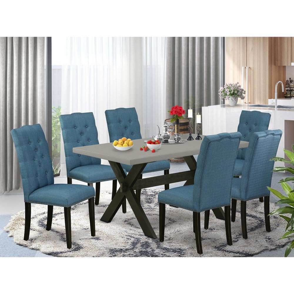 East West Furniture 7-Piece Natural Oak Finish Solid Wood