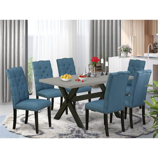 East West Furniture 7-Piece Natural Oak Finish Solid Wood Top Dining Table with 6-Chairs with Lattice Back