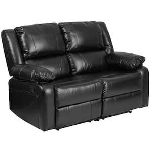 64 in. Black Leather Faux Leather 2-Seat Reclining Loveseat with Flared Arms