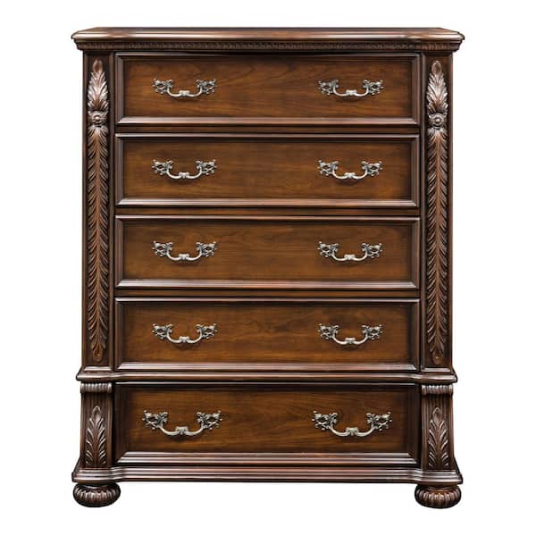 Colady Brown Cherry 5-Drawer 42 in. Chest of Drawers