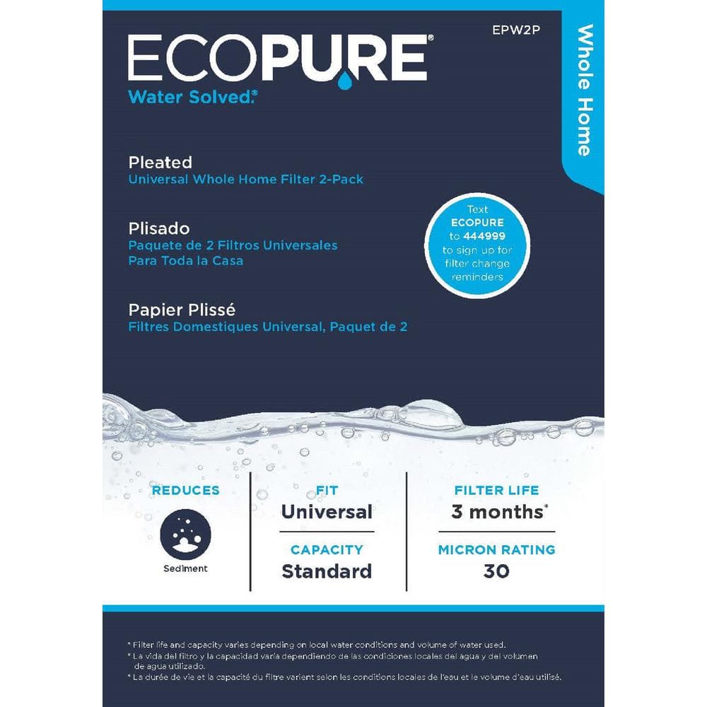 EcoPure 2-Pack White and Clear Pleated Whole Home Water Filters
