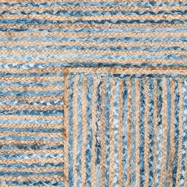 SAFAVIEH Braided Blue/Green 3 ft. x 3 ft. Striped Round Area Rug BRD257Y-3R  - The Home Depot