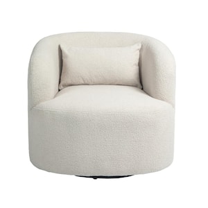 Beige Leisure Teddy Short Plush Particle 360° Swivel Accent Barrel Armchair with Metal Base (Set of 1)