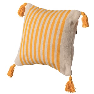 16 in. x 16 in. Yellow Handwoven Cotton Throw Pillow Cover with Striped Lines