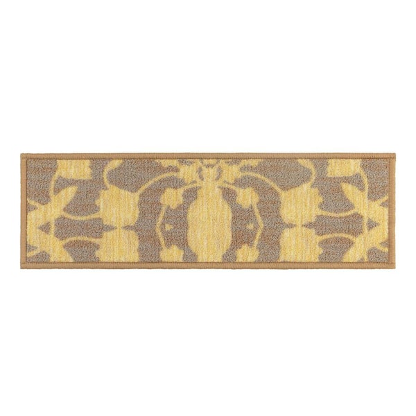 Custom Size Floral Design Yellow-Beige 6 in. x 26 in. Stair Treads Cover (Set of 13)