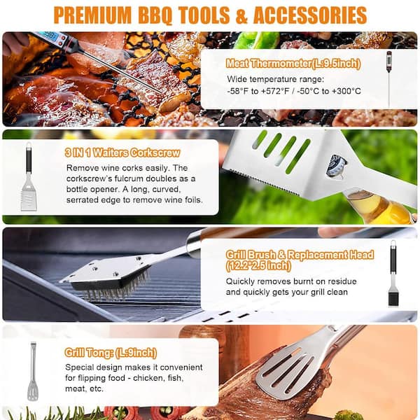 Dyiom 38-Piece Stainless Steel BBQ Grill Accessories Set in Black  B09VBFW5KC - The Home Depot