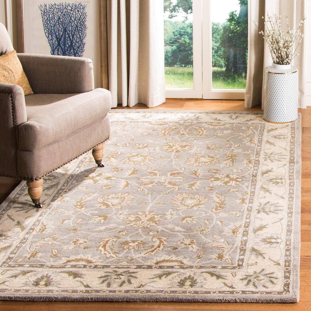 Handmade Gray and Beige Wool Tufted Rectangular Rug 36" x 24"