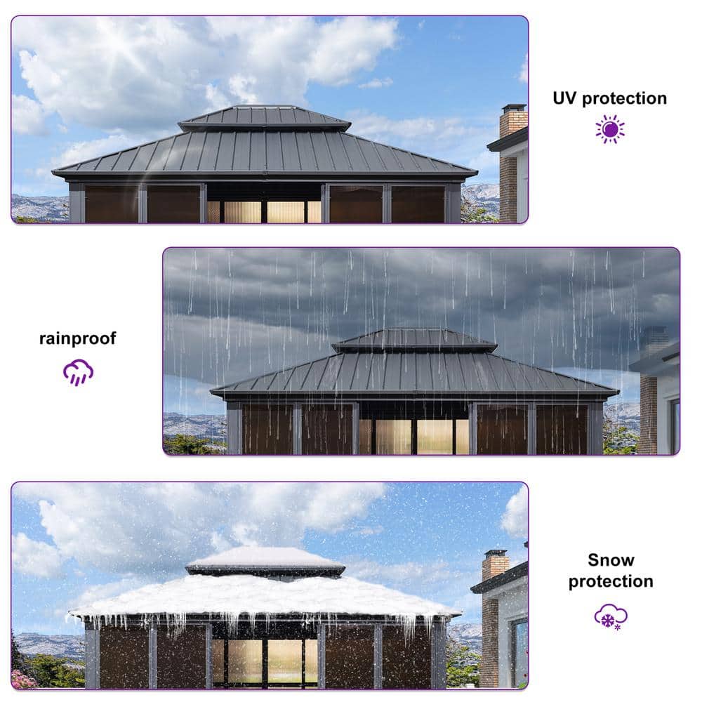 Purple Leaf 12' x 14' Grey Aluminum Hardtop Gazebo with Galvanized Steel Roof
