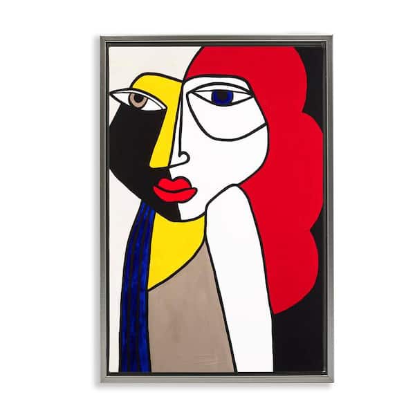 Stupell Industries Cubist Portrait of Woman by Ruth Fromstein Gray Floater Frame Abstract Graphic Art Print 25 in. x 17 in.