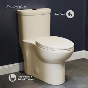 Sublime 1-Piece 0.8/1.28 GPF Dual Flush Elongated Toilet in Bisque with Seat Included