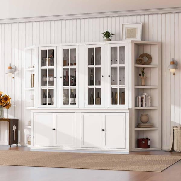 Polibi White 75.25 in. Accent Cabinet, Pantry Cabinet with 2