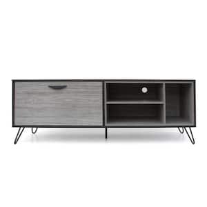 59 in. Grey Oak Wood TV Stand Fits TVs Up to 56 in. with Storage Doors