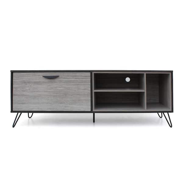 Noble House 59 in. Grey Oak Wood TV Stand Fits TVs Up to 56 in. with Storage Doors