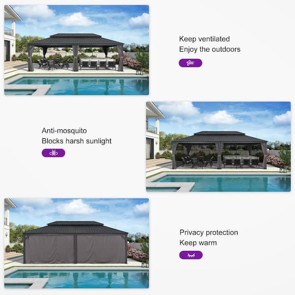 PURPLE LEAF 14 ft. x 24 ft. Luxury Patio Outdoor Gazebo for