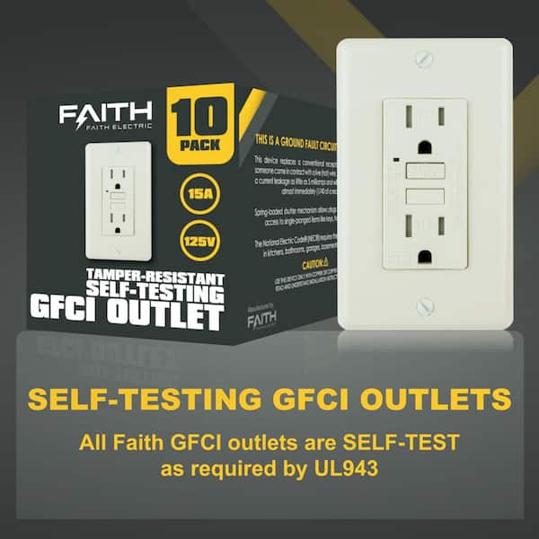 15 Amp 125-Volt GFCI Duplex Outlet, Tamper-Resistant GFI Receptacles with LED Indicator, Light Almond (10-Pack)