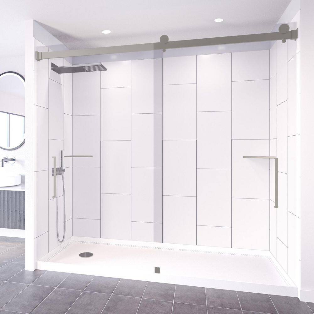 Winter White-Tetherow 60-in. x 32-in. x 83-in. Base/Wall/Door Concealed Base Shower Stall/Kit Brushed Nickel Left price history on PriceWatchPro