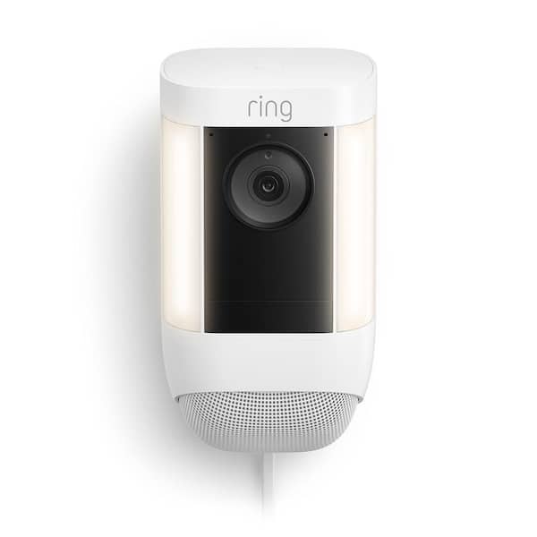 Ring - Spotlight Cam Pro, Plug-In with 2K Video and Ring Vision, LED Lights, Dual-Band Wifi, and 3D Motion Detection, White