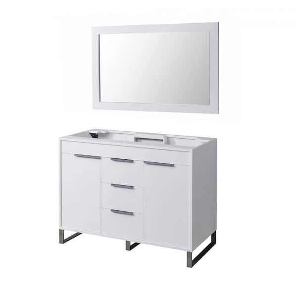 Direct vanity sink Luca 48 in. W x 23 in. D x 36 in. H Bath Vanity Cabinet without Top in White with Mirror
