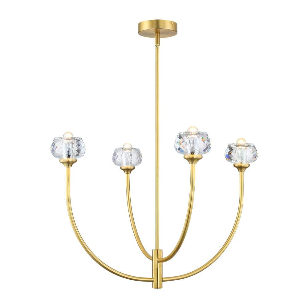 32 in. 4-Light Brushed Gold K9 Crystal Ball Chandelier for Kitchen Island and Dining Room price history on PriceWatchPro