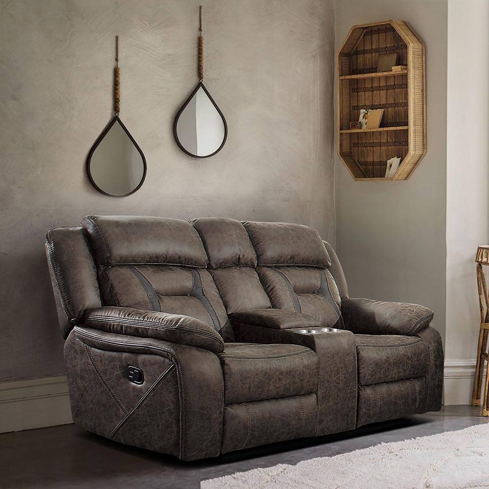 Driscoll 74.5 in. W Dark Brown Microfiber Double Reclining Loveseat