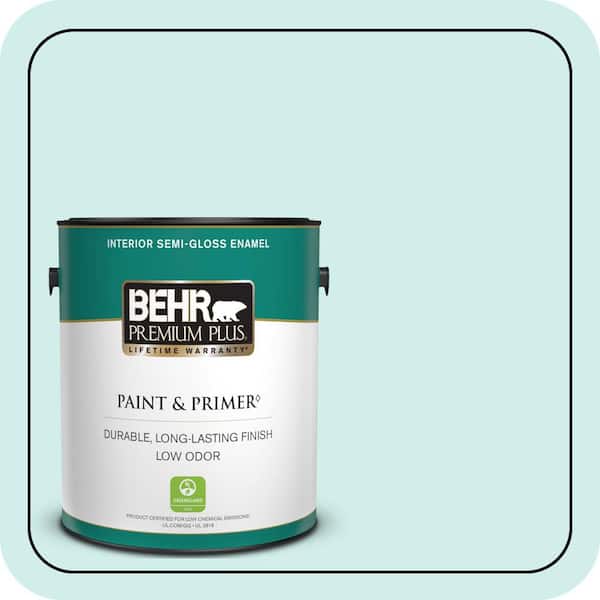 BEHR PREMIUM PLUS 1 gal. #490A-1 Teal Ice Semi-Gloss Enamel Low Odor Interior Paint & Primer