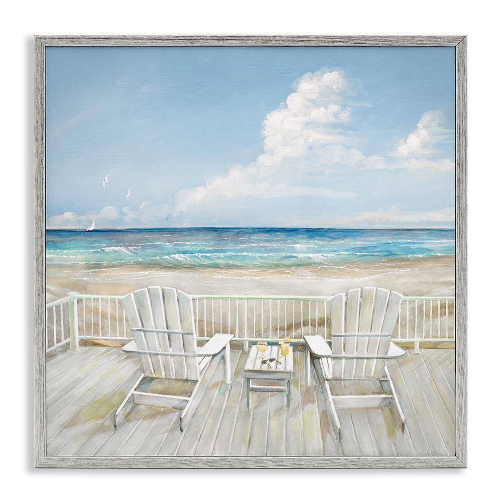 Stupell Industries Seats Overlooking Beach by Ruane Manning Gray Framed ...