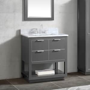 Allie 31 in. W x 22 in. D Bath Vanity in Gray with Silver Trim with Marble Vanity Top in Carrara White with Basin