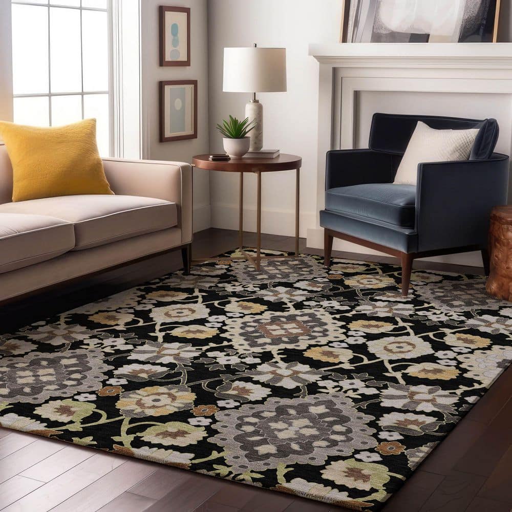 Mayfield Premium Machine Washable Abstract AMF1002 Black 3 ft. x 4 ft. Area Rug price history on PriceWatchPro