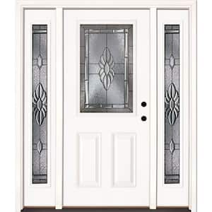 63.5 in. x 81.625 in. Sapphire Patina 1/2 Lite Unfinished Smooth Left-Hand Fiberglass Prehung Front Door with Sidelites