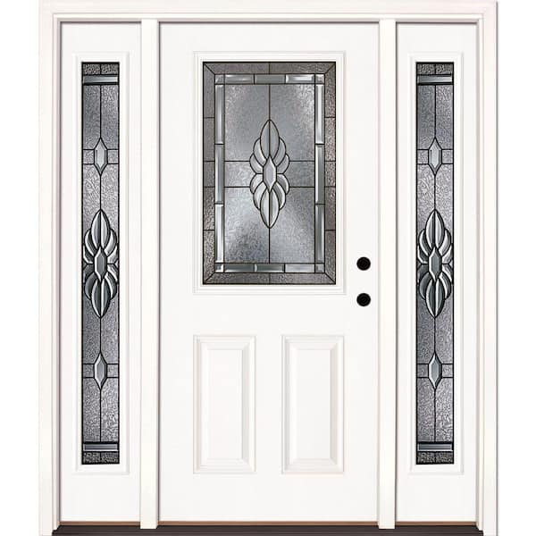 Feather River Doors 63.5 in. x 81.625 in. Sapphire Patina 1/2 Lite Unfinished Smooth Left-Hand Fiberglass Prehung Front Door with Sidelites