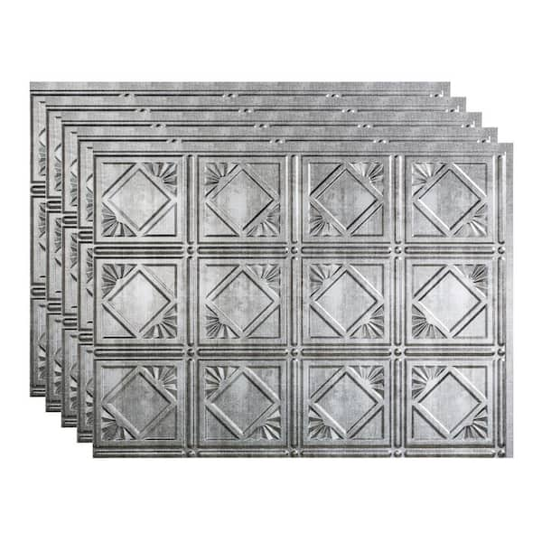 18 in. x 24 in. Traditional # 4 Vinyl Backsplash Panel in Crosshatch Silver (Pack of 5)