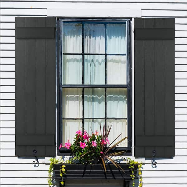 Highwood 14 in. x 35 in Recycled Plastic Board and Batten Stonecroft Shutter Pair in Black
